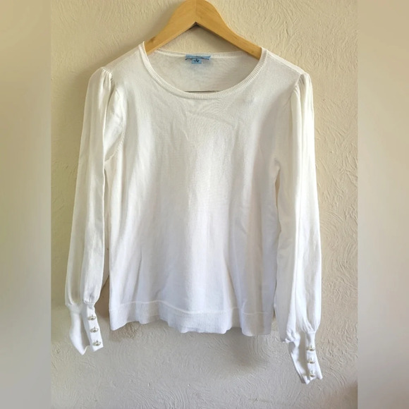 CeCe Balloon Pearl Long SleeveSweater in White, Size Medium - Picture 1 of 5